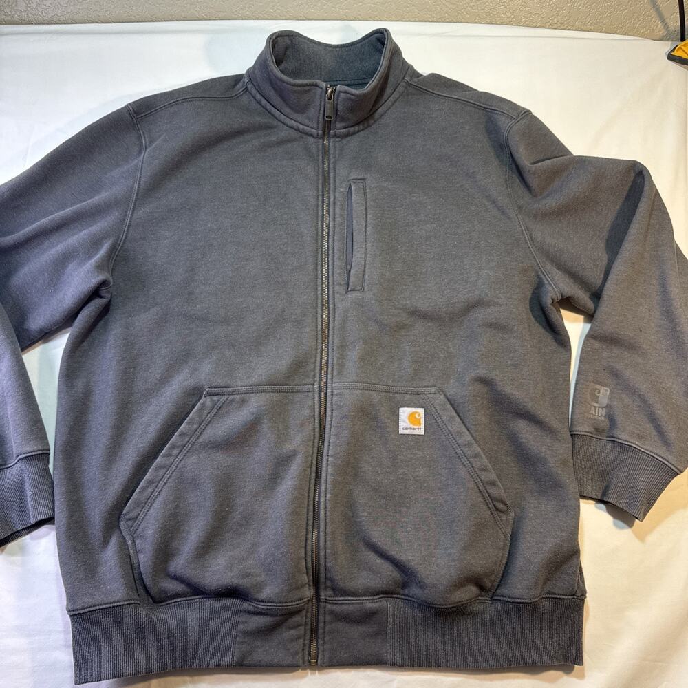 Carhartt Men's Full Zip Sweatshirt Jacket Washed Gray Mock Neck NO HOOD XL THICK